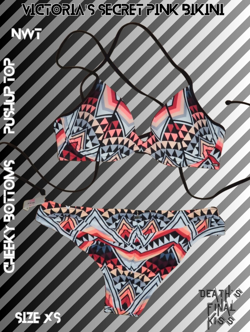 PINK Victoria's Secret sexy abstract geometric skimpy Cheeky bikini push up XS